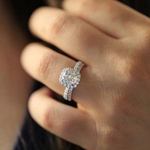 Princess cut 925 round AAA Zircon ring set 7 halo